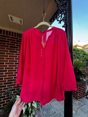 NYDJ watermelon color pintuck quarter sleeve top